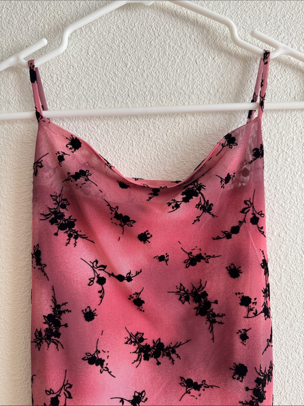 Pink Floral Mesh Overlay Bodycon Dress